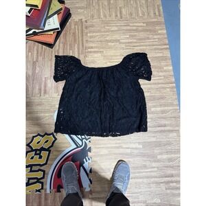 Maurice's Black Lace Paisley short sleeve top size XL